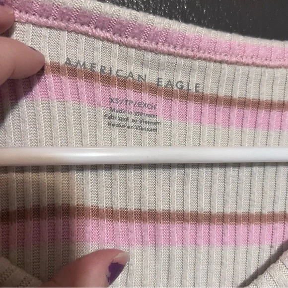 White Long Sleeve with Brown & Pink Stripes - Picture 3 of 4